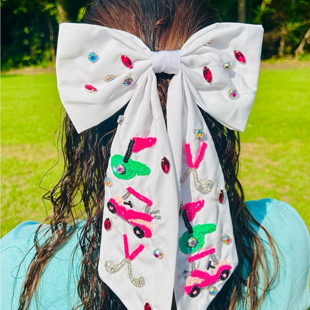 Embroidered White Hair Bow for Women